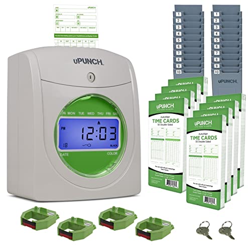 uPunch JC3540 Complete Small Business Start-Up Kit: AutoAlign Time Clock System with 400 Time Cards, 4 Ribbons, and 2 Racks