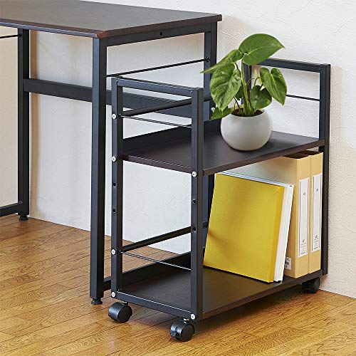 Nakabayashi ND-001DM Desk Turna Under Desk Storage Rack with Wheels Under-Desk Wagon Dark Wood Grain