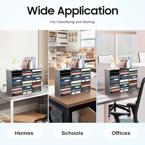 27-Slot Classroom Mailbox Organizer, PVC Literature Sorter with Removable Shelves, 110lb Capacity, Student Teacher Mailboxes for Teachers, Students, Office (Black, 27-Slots)