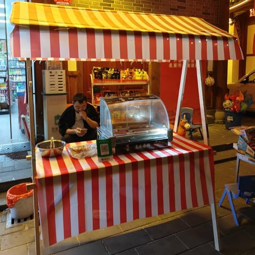 MLYAYE 75 Inch Tall Flexible Wood Stall Stand with Awning/Tablecloth, Commercial Foldable Vendor Cart Pushcart - Retail Booth Kiosk for Art Fair/Farmers Market, Easy Storage(Red,L 59 inch)