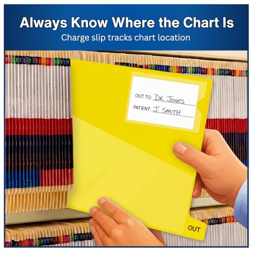 Doctor Stuff - Small Bottom Tab Vinyl Outguides, Diagonal Cut Front Pocket, Top Charge Out Slip Pocket, Plastic File Folder, Legal Size 9" x 16", Yellow, 50/Box