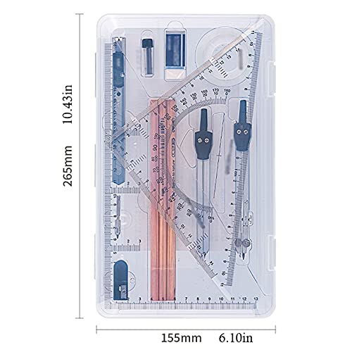 Yuidaaavzz Compass for Geometry 16 Piece Compass Set Math Geometry Tool Set with Lead Refills Protractor Set Great for School Home and Office Compass Drawing Tool