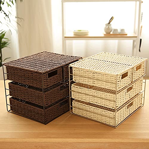 Storage Drawer Simple 3-Tier Desktop Storage Box Hand-Knitted Office Drawer Type Storage Box Desktop Storage Box Organizer with 4 Drawers, 2 Colors Desktop Organiser Storage Box (Color : Natural)