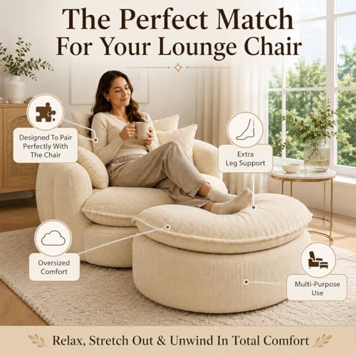 HOYOC Plush Ottoman Foot Rest, Upholstered Pouf Foot Stool with Soft Polyester Fabric, No Assembly Footrest Pedal for Couch, Sofa, Living Room, Bedroom & Office,Blue Gray