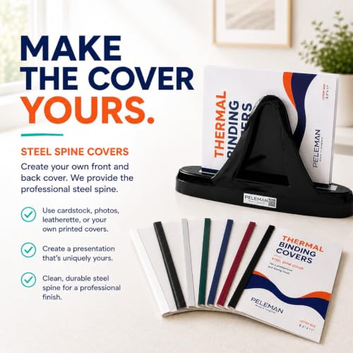 Custom Spine Covers for Thermal Binding – Binder Spine Only for 20–340 Sheets – Use with Any Thermal Binding Machine – Portrait & Landscape – Peleman (Navy, 20 Sheets Max - 100/Box)