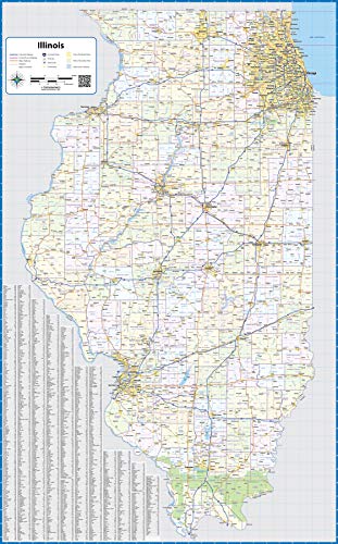 Illinois Laminated Wall Map (36” Wide x 58” high)