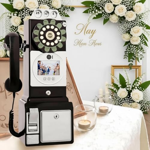 AUTUMFLATGAO Video & Audio Guest Book Wedding Phone, 1080p Video Guest Book with Screen, 64GB Wedding Message Recorder, Phone Guestbook Creative with Instant Playback for Parties & Events Black