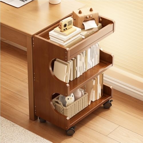 Rolling Book Cart, Mobile Bookcase with Wheels, Wooden Bookshelf, Multi-Layer Storage Rack for Bedroom, Small Space, Dormitory(19.7 * 9.8 * 26.8in)