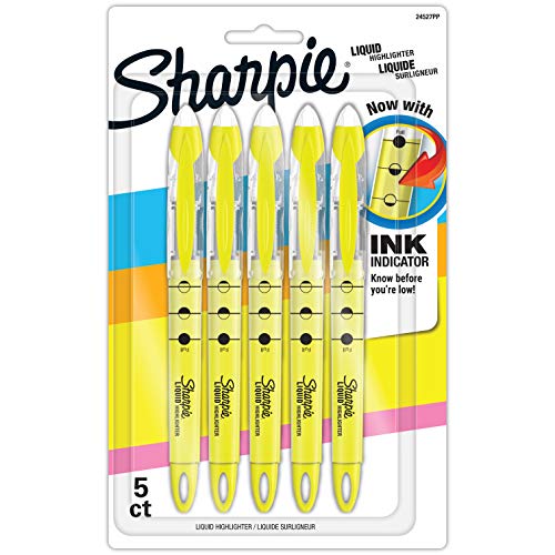Sharpie Liquid Highlighters, Chisel Tip, Fluorescent Yellow, 5 Count