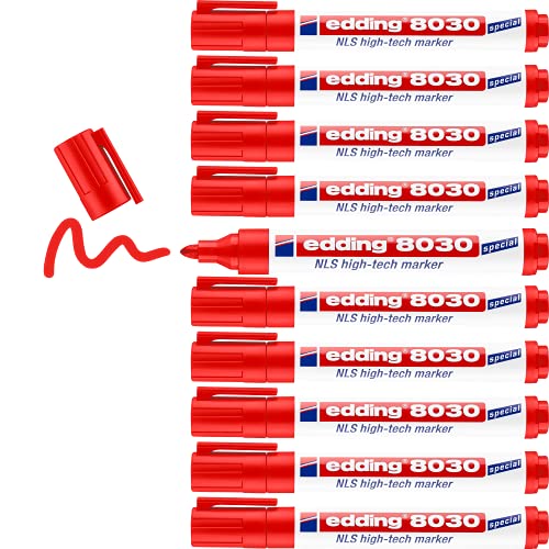edding 8030 NLS hightechmarker - rood - 10 stiften - ronde punt 1,5-3 mm - roestvaste marker voor corrosiearm markeren - voor staal, metaal, ijzer, aluminium