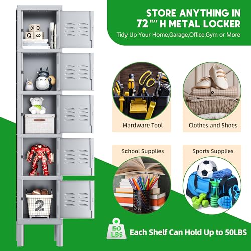 INTERGREAT Metal Locker for School Office Gym Metal Storage Locker Cabinet for Employees Students Steel Locker Triple Tier with 5 Door Gray