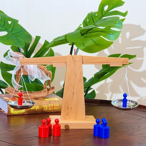 penepico Premium Montessori Balance Scale - Solid Beechwood Base, Wooden Weighing Toy for Kids 3+, Teach Measurement & Mass, 15.3" STEM Math Manipulative, Homeschool Classroom