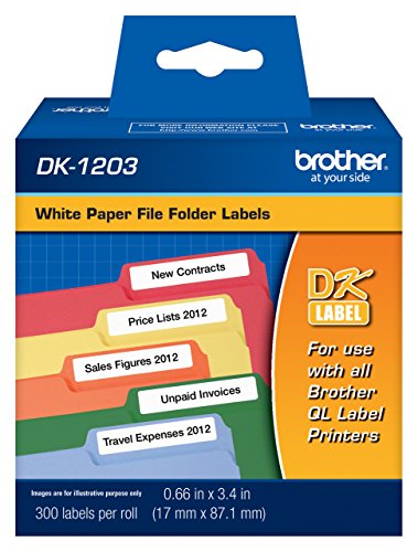 Brother Genuine DK-1203 Die-Cut File Folder Labels, 300 Labels per Roll, 12 Rolls – for Use with QL Label Printers