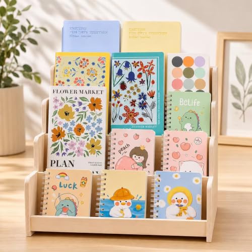 Kesiya 4-Tier Wooden Greeting Card Display Stand, Sticker Organizer Rack