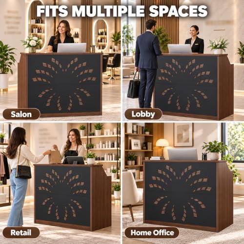 Reception Desk with Counter and Storage Cabinet for Salon Station (Black)