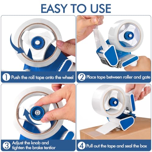 4 Pack Tape Dispenser Gun for Packing Boxes, Packing Tape Dispenser Gun, 3 inch Heavy Duty Packaging Shipping Tape Dispenser, Blue