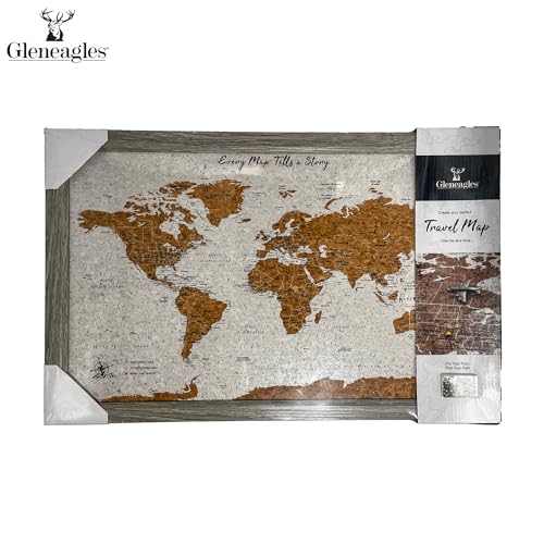Gleneagles World Travel Map Pin Board - Gray Cork, 70 Pins Wall Decor