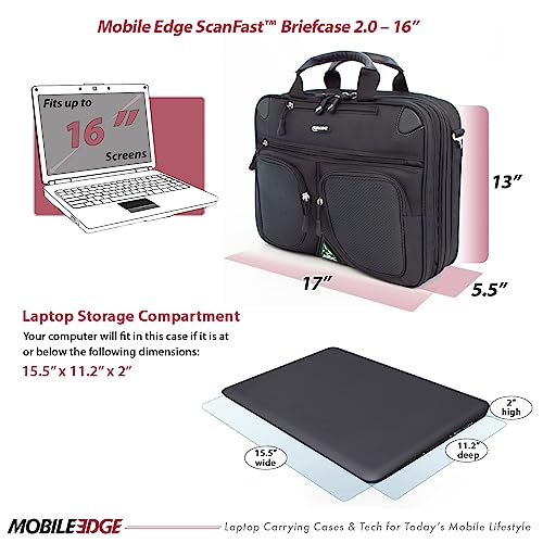 Mobile Edge ScanFast Laptop Briefcase Bag for Men and Women, for 16" PC and Compatible with MacBook 17", TSA Checkpoint Friendly, Black