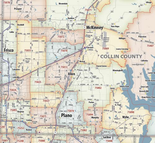 Generic Dallas - Fort Worth TX ZIP Code Laminated Map (48' x 36')