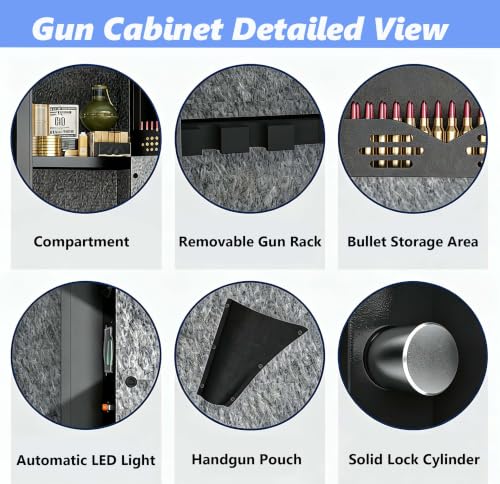 Fingerprint Unlocked Fireproof Gun Safes for Home， Built-in Alarm System