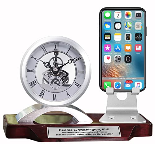 Engrave Desk Clock Name Plate Cell Phone Holder Stand Graduation Gift