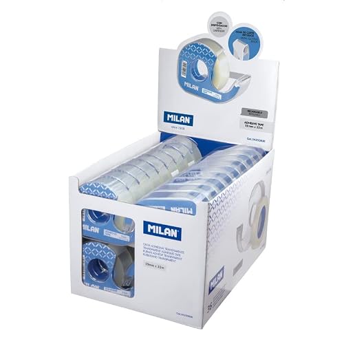 MILAN Display Box 36 Dispensers Adhesive Tape Transparent Glossy 19mm x 33m