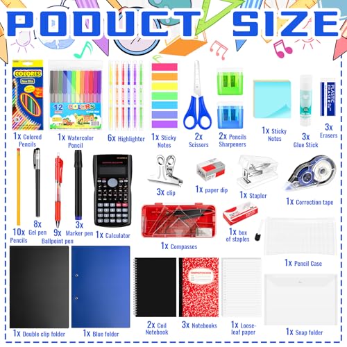 2 Set Back to School Supplies Kit for 7-12 Grades Middle School Student Bulk Back to School Essentials Includes Notebook Markers Pencil and Much More Back to School Supply