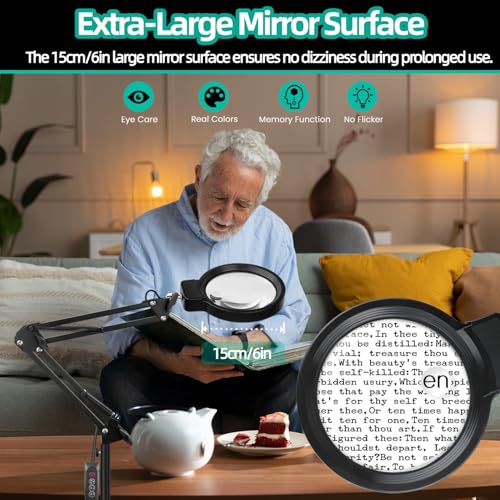 GOI 10X/30X Magnifying Glass with Light and Stand, 2-in-1 Magnifying Floor Lamp with 72 Adjustable Brightness LED Lamp Bulbs, Flexible Standing Magnifying Lamp