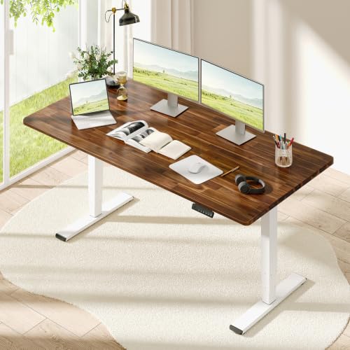 SANODESK Large Solid Wood Standing Desk Dual Motor 72"x29.9" Brown/White