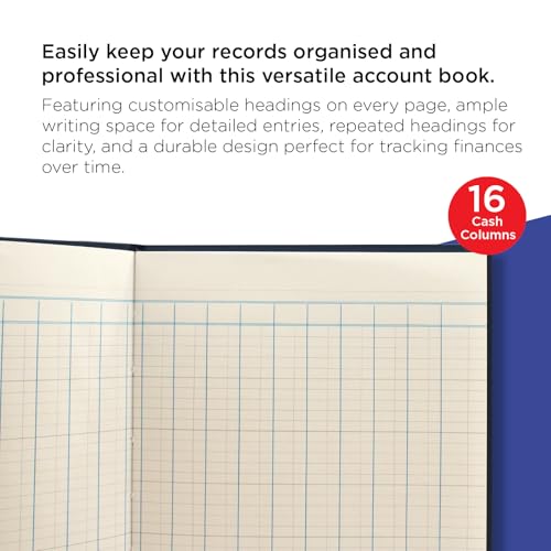 Exacompta - Ref 31/16Z - Guildhall Account Book - 298 x 203mm in Size, Hardback Vinyl Cover, 95gsm Ledger Quality Paper, Traditionally Sewn - 16 Cash Columns
