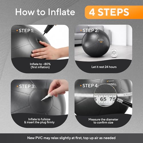 MANTRA SPORTS Yoga Ball Chair for Office Desk with Base - Ergonomic Balance & Stability Exercise Ball Seat for Adults - Active Sitting for Posture, Core & Back Pain Relief, Home Gym, Therapy, Pump