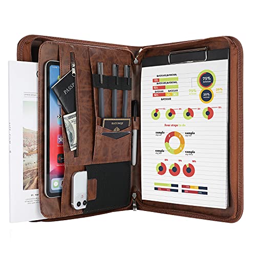 ProCase Portfolio Business Padfolio Folder with Zipper -Brown