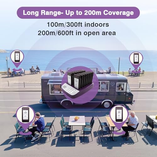 Daytech Restaurant Pager System Paging Buzzer System Beepers Wireless Rechargeable Calling System for Restaurant Hotels Food Truck Cafe Shop Clinic with 16 Coaster Pagers