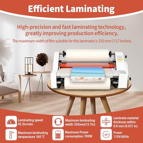 V350 Cold Hot Roll Laminator,350mm Laminating Machine,Single & Double Sided Thermal Laminator for Paper Card PVC Foil,Etc.,Digital Display & Temperature Control for Home Commercial Office School,700W
