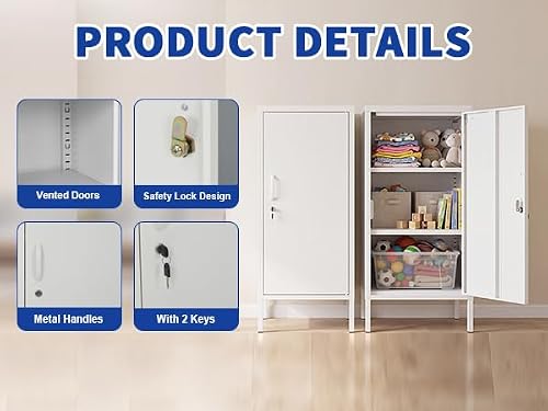 Garvee 4 Tier White Metal Locker Cabinet with Lock, 3 Adjustable Shelves