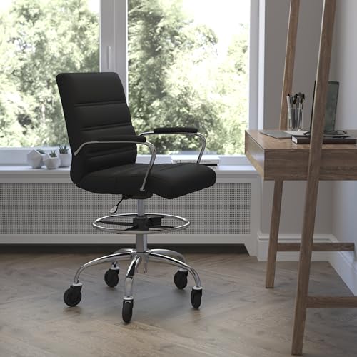 Flash Furniture Mid-Back LeatherSoft Drafting Chair, Black