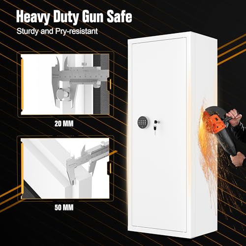 Bonusall 12-15 White Gun Safe for Rifles,Fireproof Gun Safe for Rifles and Pistols,Rifle Safes for Home with Digital Keypad,Adjustable Shelves & Handgun Pockets-White