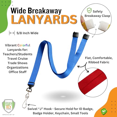 Specialist ID Bulk 100 Pack - Wide Lanyard with Breakaway Clasp and Swivel Metal Hook - Premium 5/8 Inch Neck Strap Name Badge and Key Card Holder for School, Cruise, Travel and More (Green)