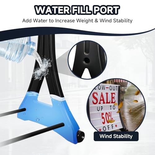 DRKSBesto 24"x39" Changeable Message Board Sidewalk Sign, Standard Portable A-Frame Sign & Letter Kit for Outdoor,Business, Large Black Standing Frame with Wheels, Water-Fillable and Wind-Resistant