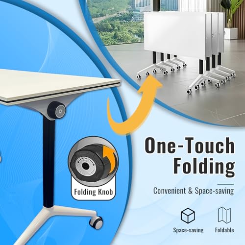 Pubaerkk Folding Conference Table, White Conference Room Tables, Flip Top Mobile Training Table, Folding Meeting Tables with Wheels, Seminar Tables for Offices, School,1pcs,47in*20in