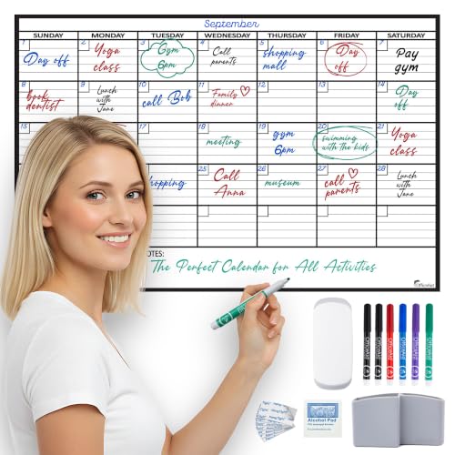 Small Dry Erase Calendar for Wall 17x26, Month Blank Kids Family Reusable Office, Classroom Schedule Monthly Planner Erasable Write, Rolled Whiteboard White Board, Calendar Dry Undated Erase for Wall
