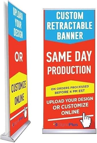 4SignsPlus Deluxe Retractable Banner - Customizable Full Color Design Roll Up Banner with Carry On Case (Customizable, 33.5”x80” Deluxe Double Sided)