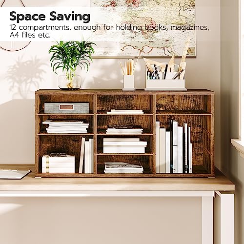 HOOBRO Countertop Mail Sorter Organizer, Wooden Literature Organizer, Student Mailbox for Classroom, Desktop Bill Organizer for Office Home School, 12 Compartments Rustic Brown FG43WF01