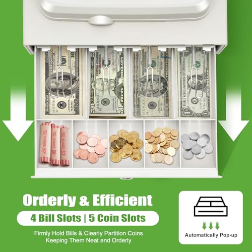 Cash Register with Drawer 48 Keys, Cash Registers Cash Register POS Cash Machine Flat Keyboard Box 8-Digital LED for Catering Supermarkets Clothing Stores Hamburger