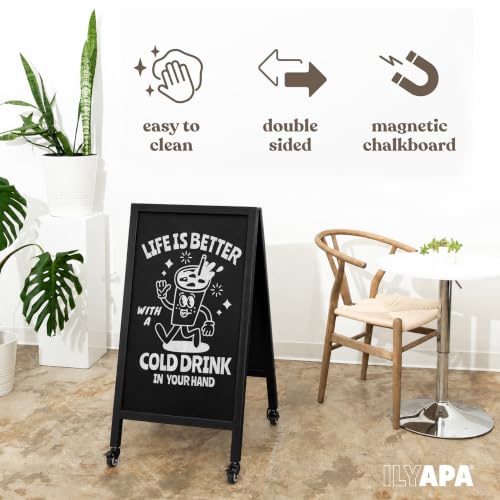 Ilyapa Rolling Metal A Frame Chalk Board Sign, 20x40 in - Sidewalk
