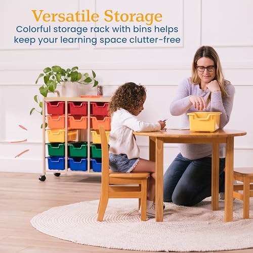 ECR4Kids 15-Bin Mobile Organizer with Shelf, Removable Bins, Sand/Assorted