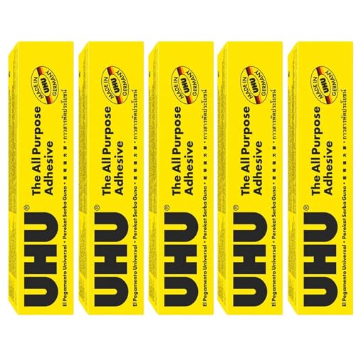 UHU All Purpose Adhesive, Fast, Strong, Crystal-Clear, Adjustable, Permanent, Transparent, 125 ml Tube, Pack of 5