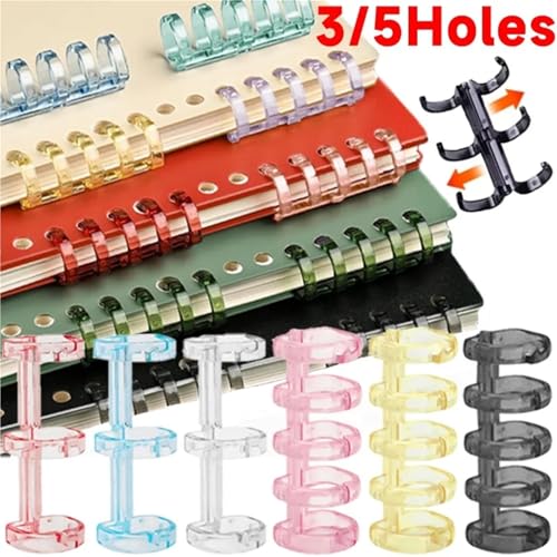 Binder Rings 100Pcs 3/5Holes Loose Leaf Binders Book Rings Translucent Binding Spines Combs Snap Split for Document Binding(White)