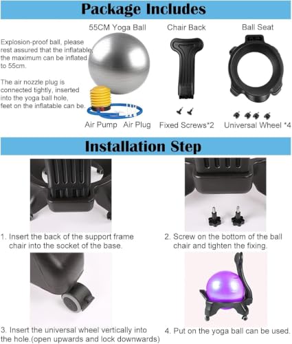 ZJIUWAN Exercise Ball Chair with Support, Rolling Balance Chair for Office