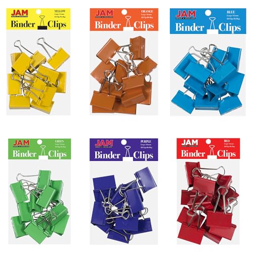 JAM PAPER Colorful Binder Clips Assortment - Large - 1 1/2 Inch (41 mm) - Assorted Rainbow Colors - 72 Binderclips/Pack